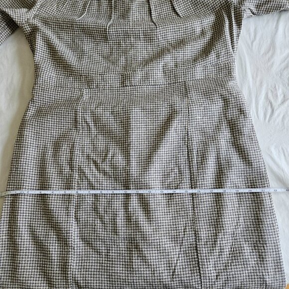 Johnnie-O retro look pintuck front LS houndstooth gray lined silk mini dress XXL - Picture 6 of 16